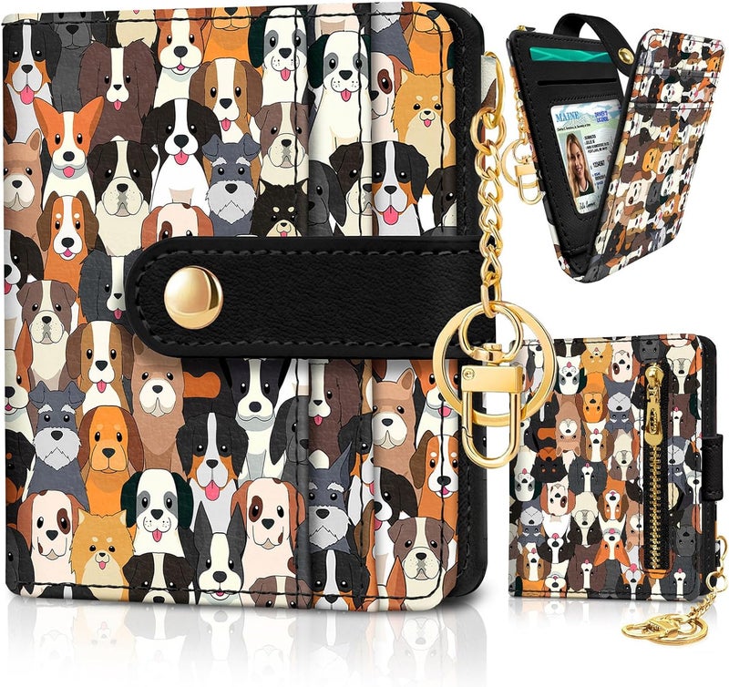 Jogjam Dogs Rfid Women Wallet, Small Slim Thin Credit Card Wallet, PU Leather Bifold Cash Zipper Coin Pocket ID Window for Female Ladies Teen Girls Girly - Image 1